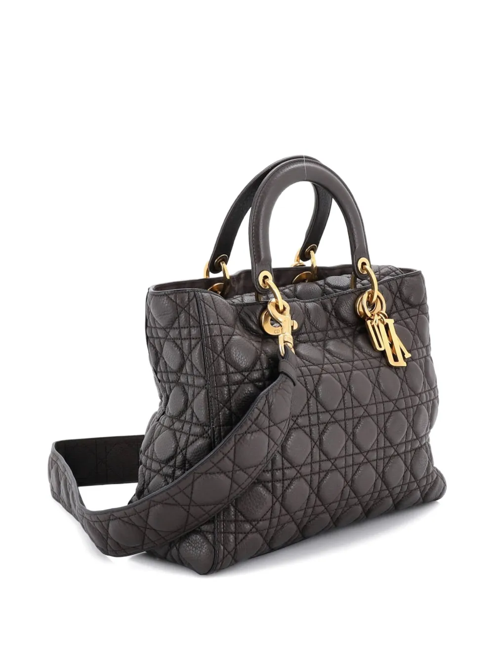 Christian Dior Pre-Owned Supple Lady Dior Bag Cannage Quilt Leather Large satchel - Marrone