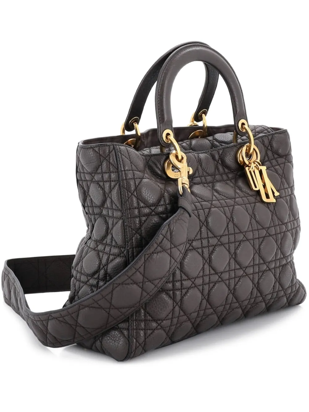 Christian Dior Pre-Owned Supple Lady Dior Bag Cannage Quilt Leather Large satchel - Marrone