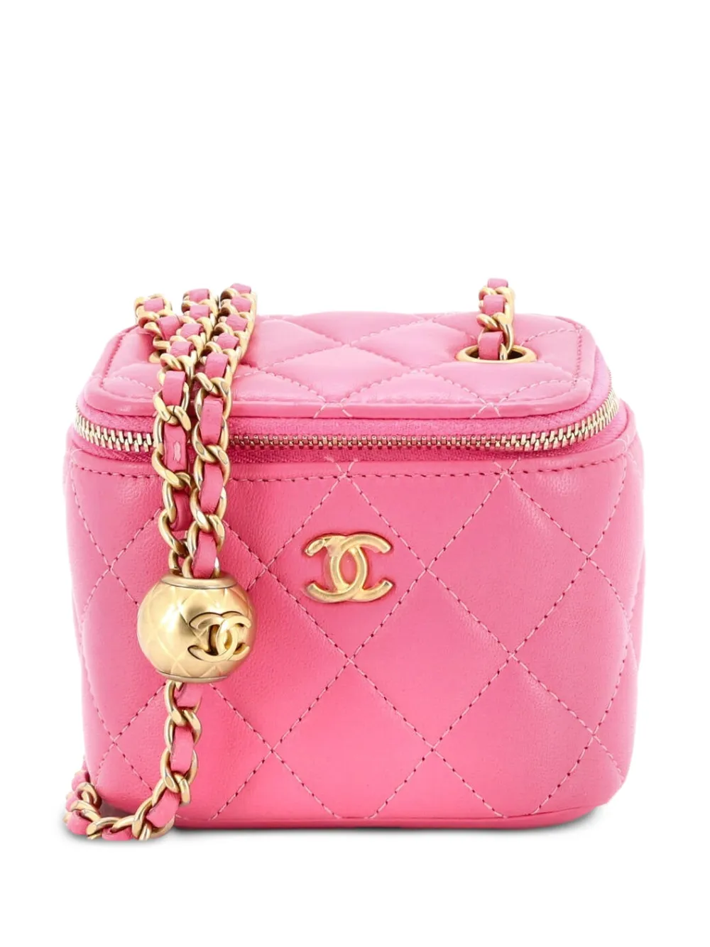 CHANEL Pre-Owned Pearl Crush Vanity Case with Chain Quilted Lambskin Mini clutch bag - Rosa