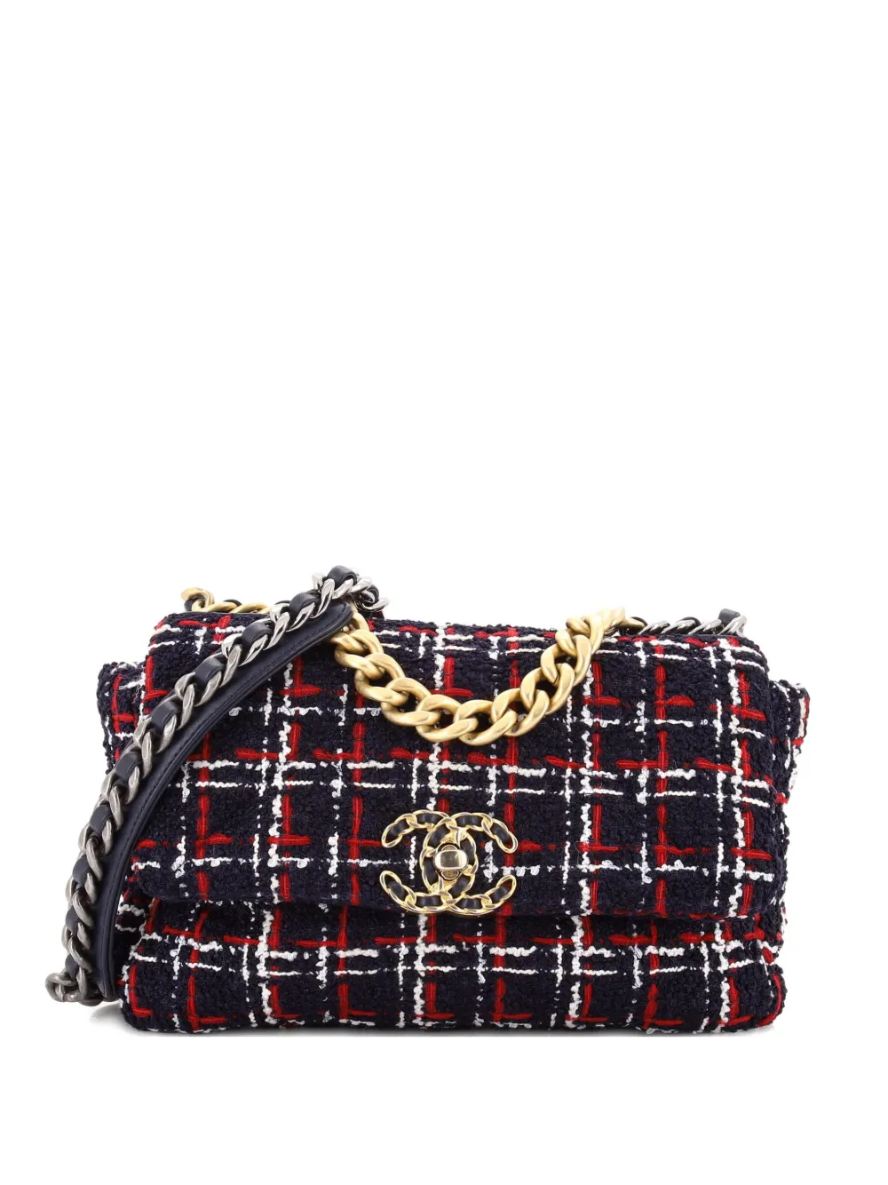 CHANEL Pre-Owned 19 Flap Bag Quilted Tweed Medium crossbody bag - Blu