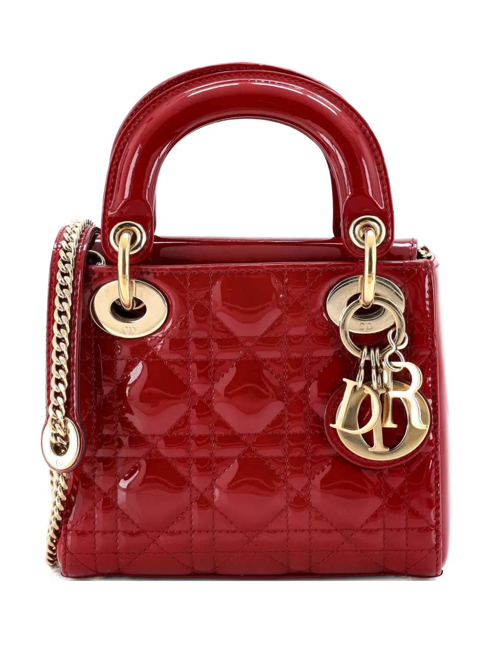 Christian Dior Pre-Owned Lady Dior Chain Bag Cannage Quilt Patent Mini satchel - Rosso
