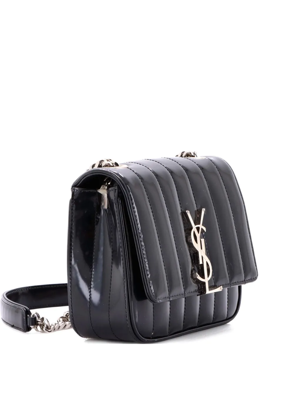 Saint Laurent Pre-Owned Vicky Crossbody Bag Vertical Quilted Patent Small shoulder bag - Black