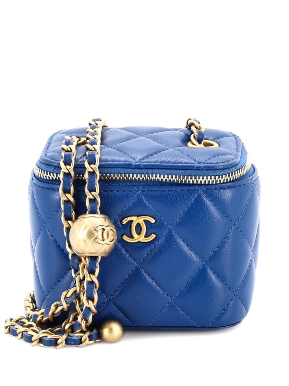 CHANEL Pre-Owned Pearl Crush Vanity Case with Chain Quilted Lambskin Mini clutch bag - Blu