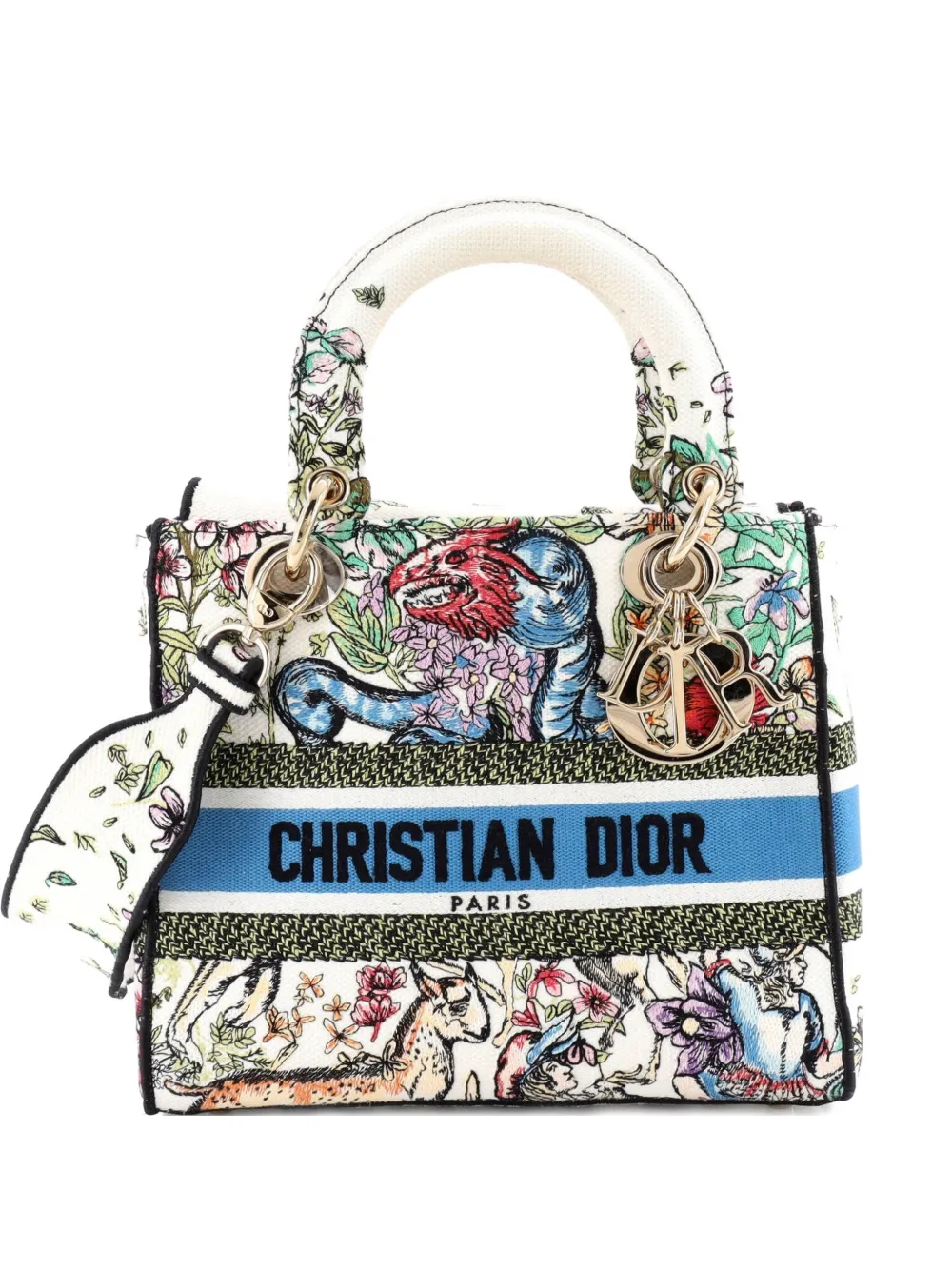 Christian Dior Pre-Owned Lady D-Lite Bag Embroidered Canvas Medium satchel - Blu