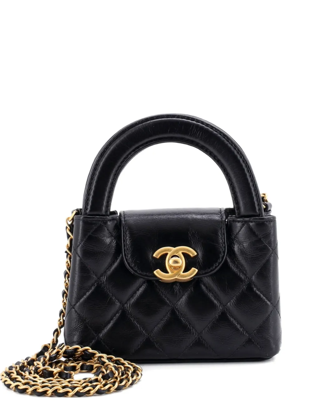 CHANEL Pre-Owned Kelly Top Handle Shopping Bag Quilted Shiny Aged Calfskin Nano crossbody bag - Nero