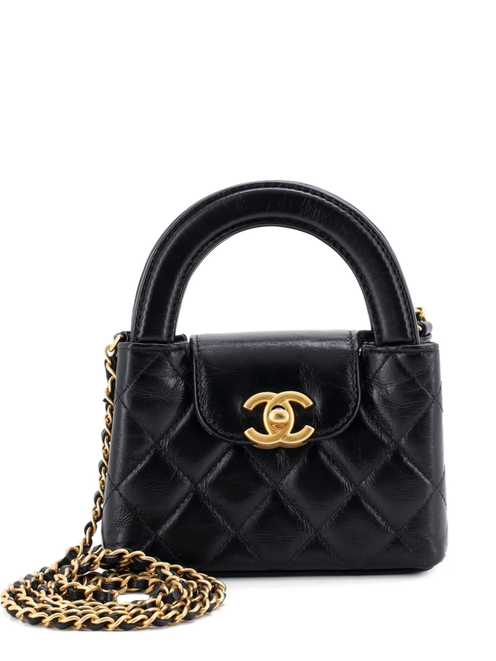 CHANEL Pre-Owned Kelly Top Handle Shopping Bag Quilted Shiny Aged Calfskin Nano crossbody bag - Nero