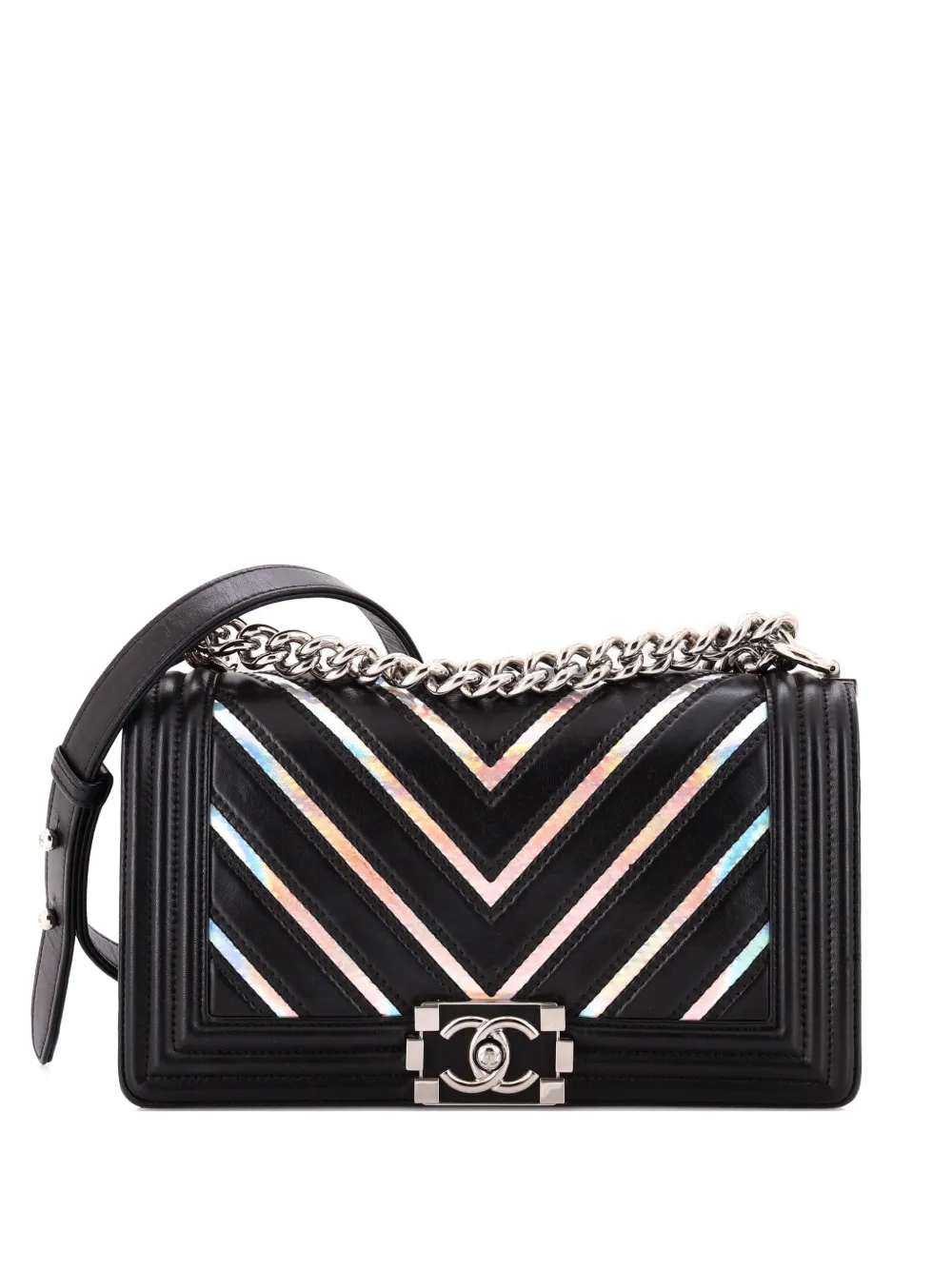 CHANEL Pre-Owned Boy Flap Bag Chevron Lambskin with Holographic PVC Old Medium crossbody bag - Nero