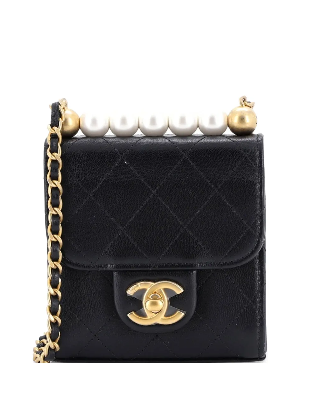 CHANEL Pre-Owned Chic Pearls Flap Clutch with Chain Quilted Goatskin Mini crossbody bag - Nero