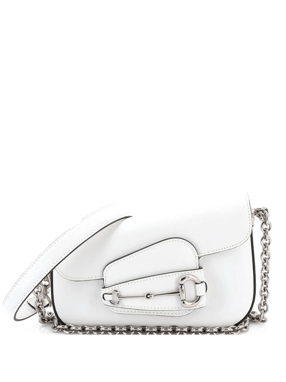 Gucci Pre-Owned Horsebit 1955 Asymmetric Leather Mini shoulder bag - Bianco