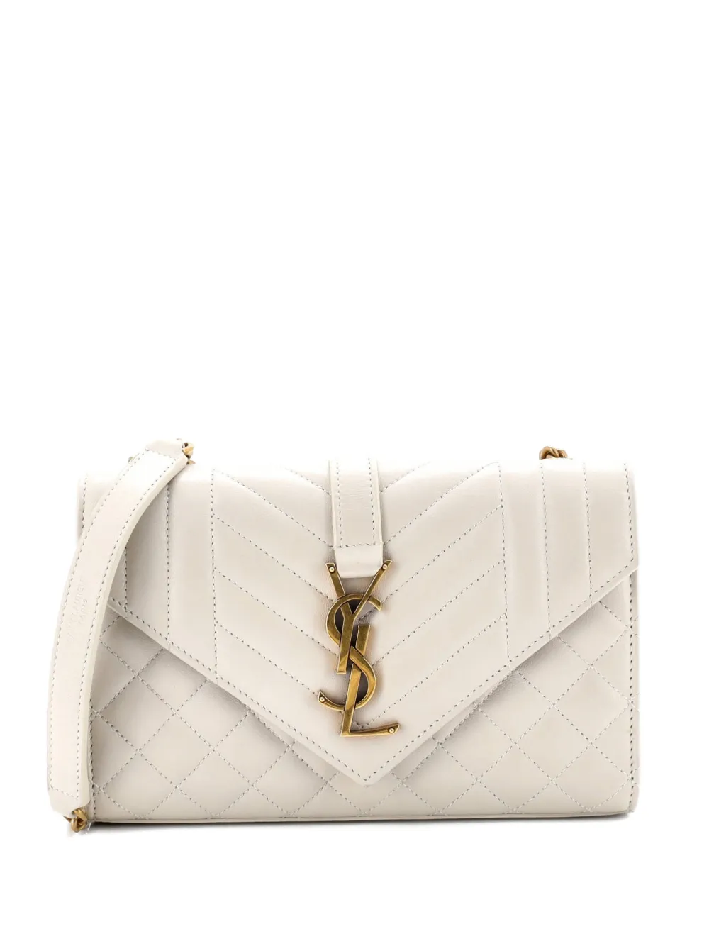 Saint Laurent Pre-Owned Borsa a spalla Classic Monogram Envelope piccola in pelle matelassé con motivo chevron - Bianco