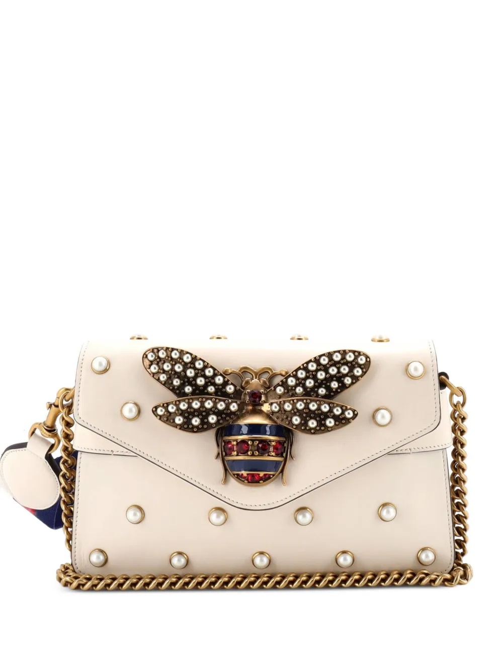 Gucci Pre-Owned Broadway Pearly Bee Embellished Leather Mini shoulder bag - Bianco