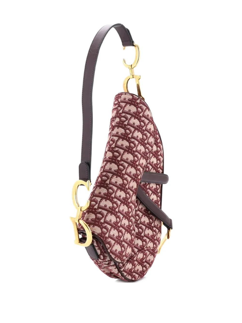  Christian Dior Pre-owned Saddle Handbag Oblique Canvas Medium Shoulder Bag - Red 