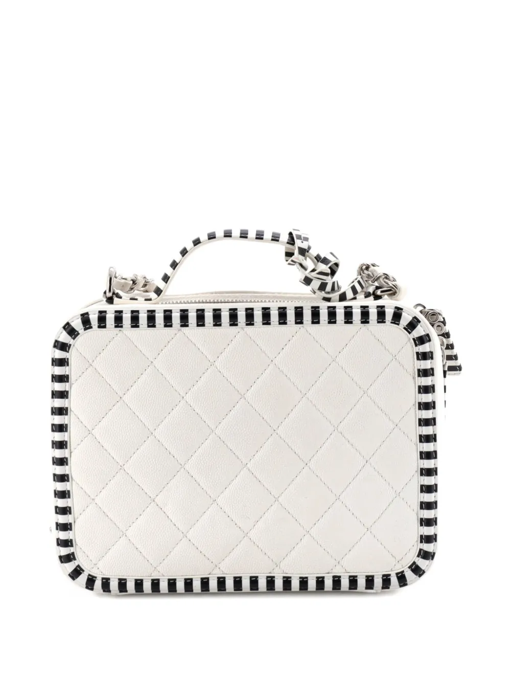 Chanel Pre-owned Filigree Vanity Case Quilted Caviar With Striped Leather Medium Shoulder Bag - Black 
