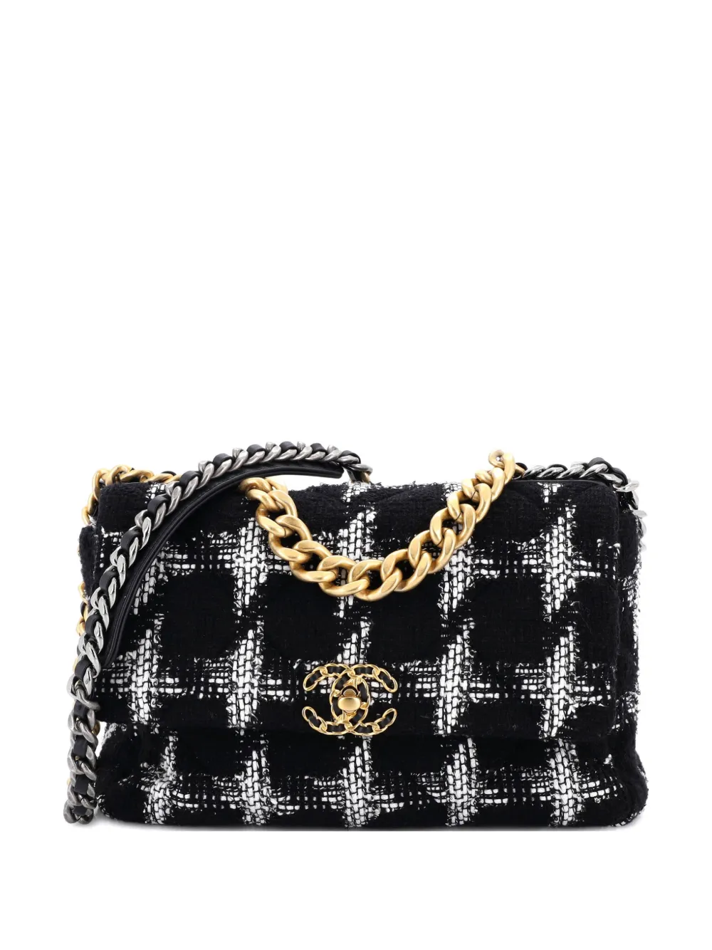 CHANEL Pre-Owned 19 Flap Bag Quilted Tweed Large crossbody bag - Nero