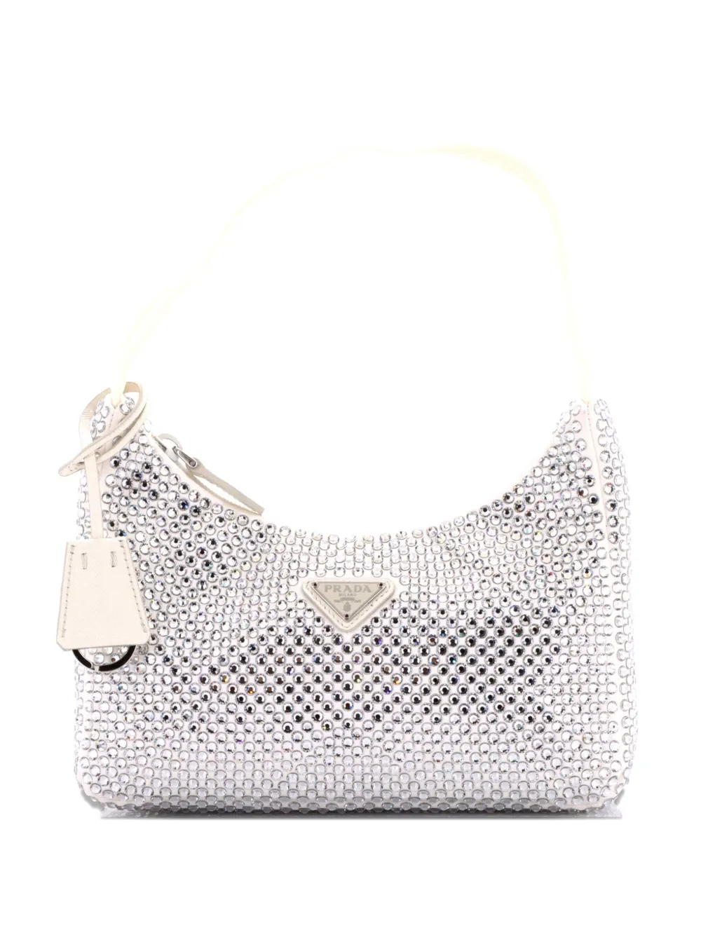 Prada Pre-Owned Re-Edition 2000 Crystal Embellished Satin Mini hobo bag - White