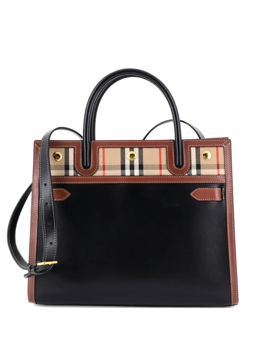 Burberry Pre-Owned Title Two Handle Tote Leather with Vintage Check Canvas Small satchel - Nero