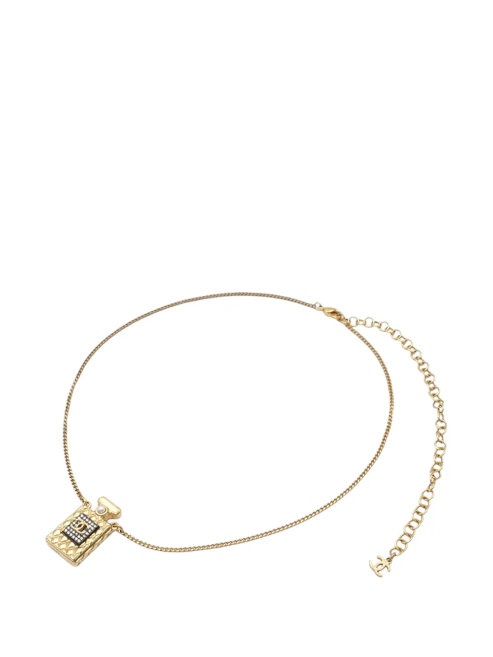 CHANEL Pre-Owned 2020 Gold Plated Crystal and Faux Pearl CC Perfume Bottle Pendant Necklace costume necklace - Oro