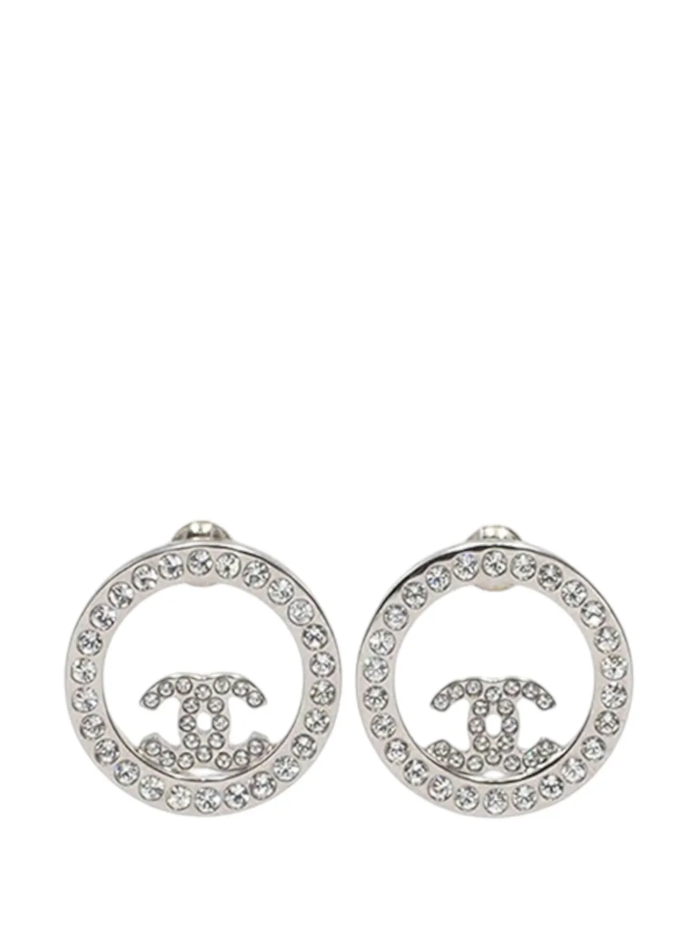 CHANEL Pre-Owned 2022 Silver Plated CC Rhinestones Round Push Back Earrings costume earrings - Argento
