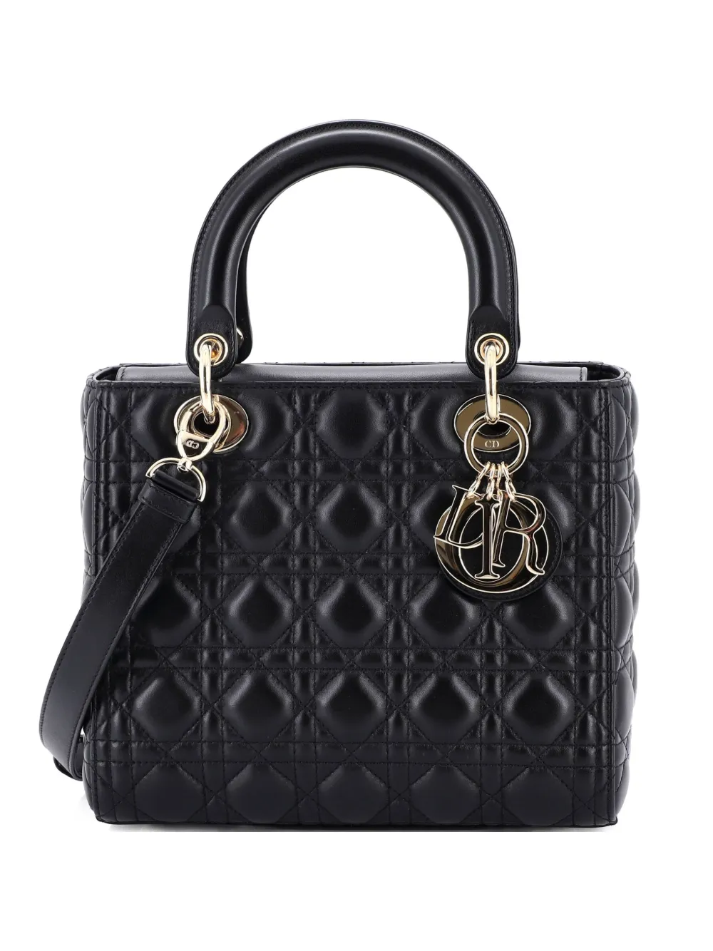 Christian Dior Pre-Owned Lady Dior NM Bag Cannage Quilt Lambskin Medium satchel - Black