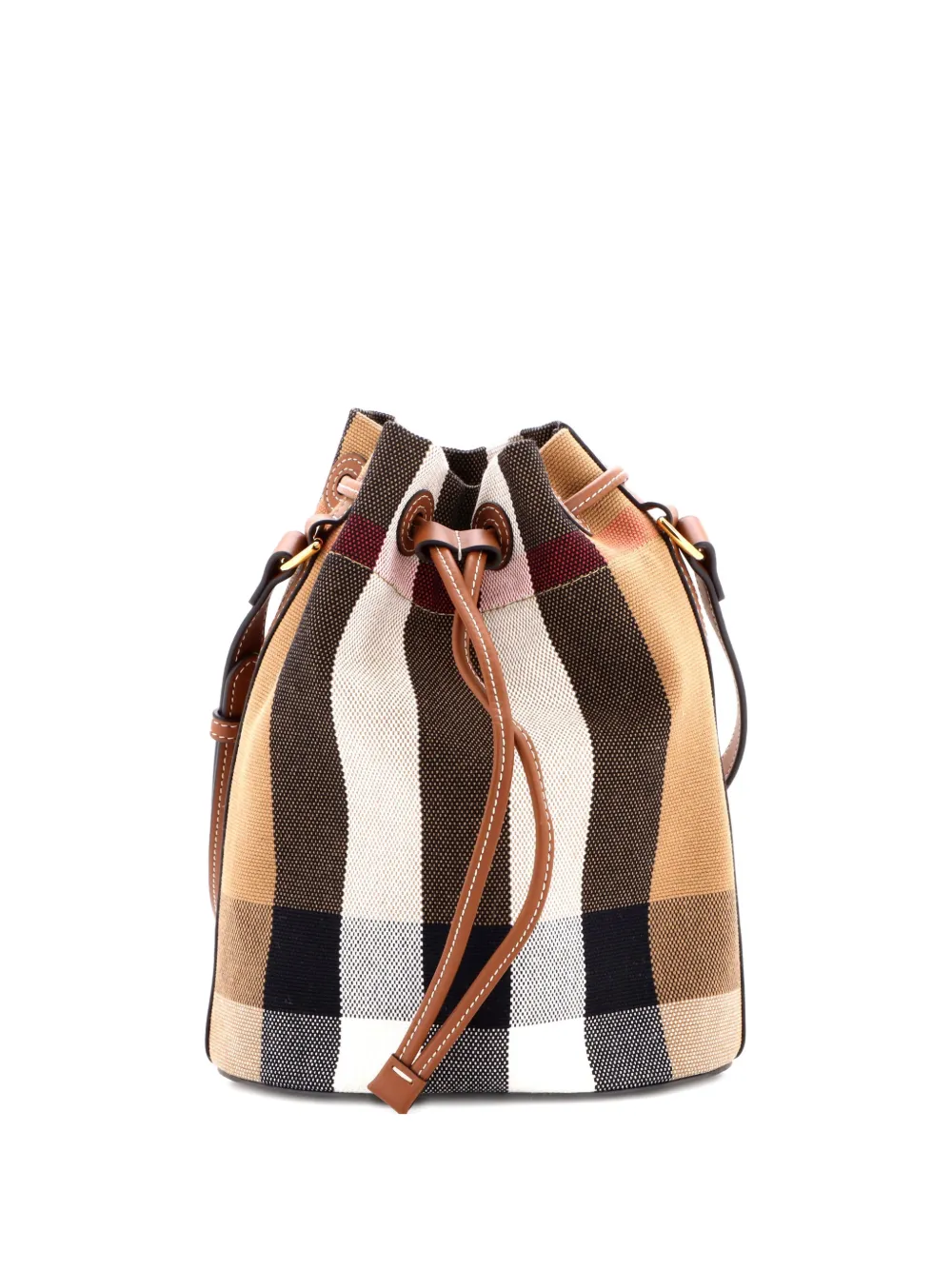 Burberry Pre-Owned Drawstring House Check Canvas with Leather Small bucket bag - Braun