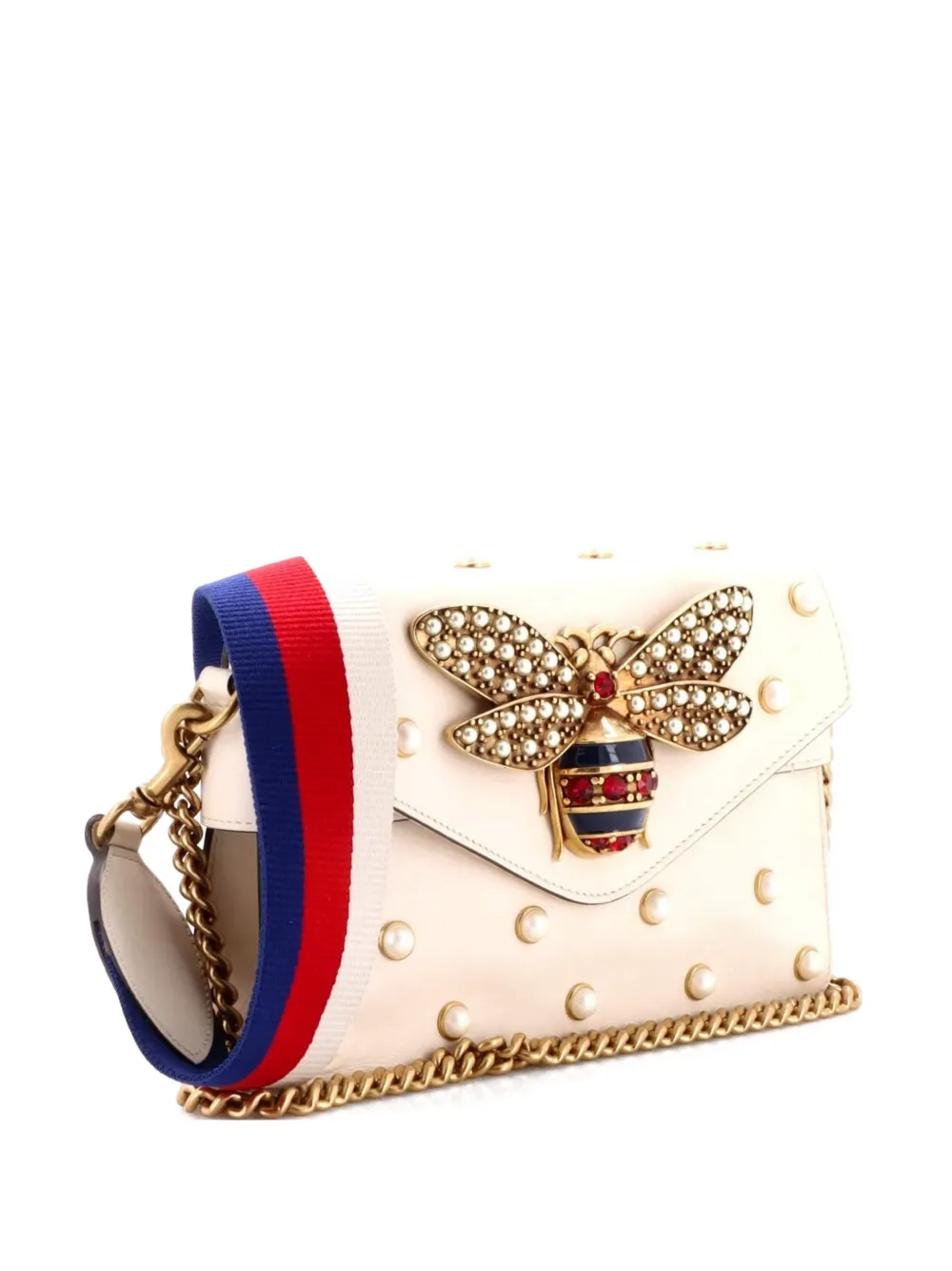 Gucci Pre-Owned Broadway Pearly Bee Embellished Leather Mini shoulder bag - Toni neutri