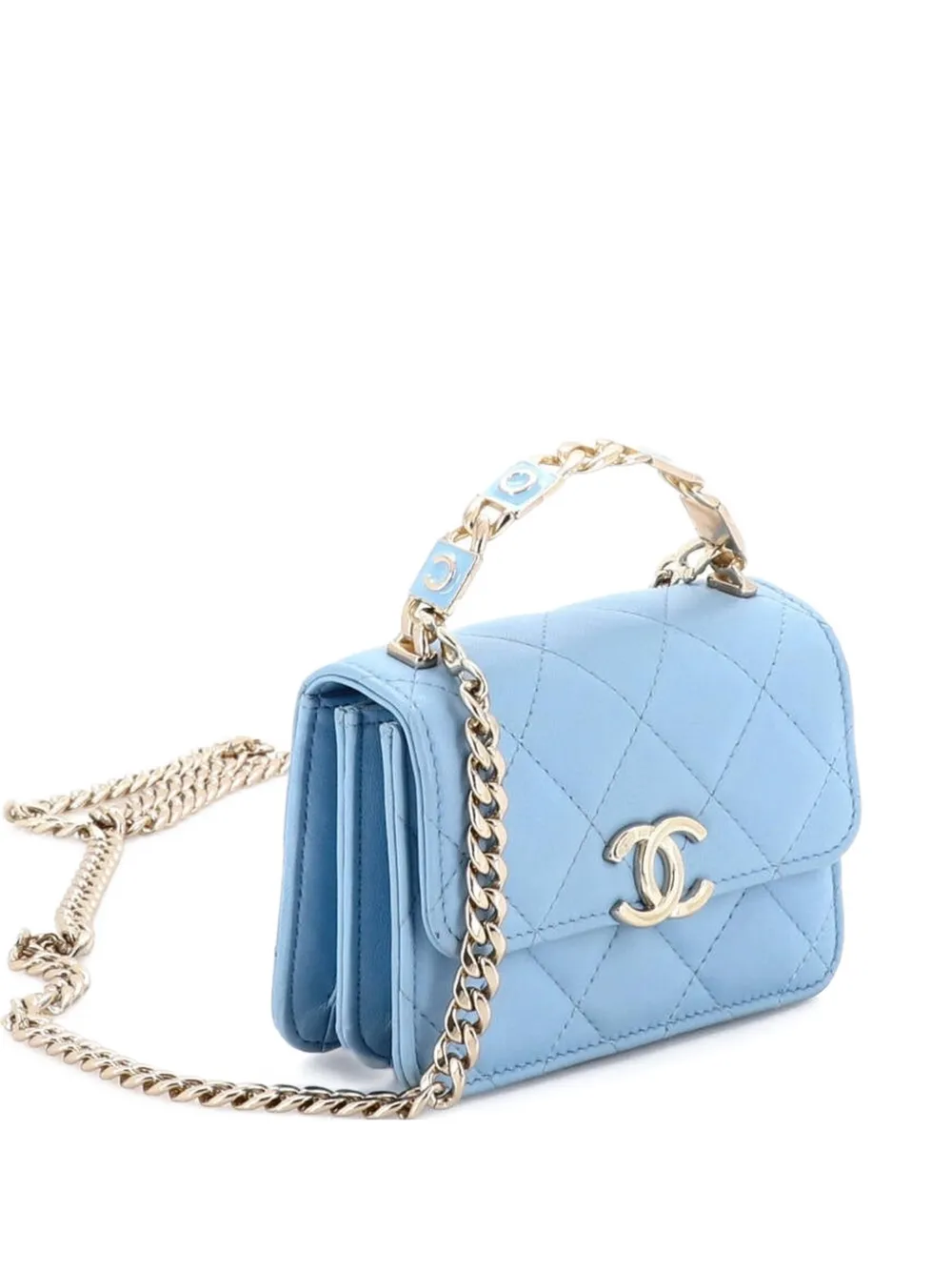 CHANEL Pre-Owned Coco Enamel Top Handle Flap Clutch with Chain Quilted Lambskin satchel - Blu