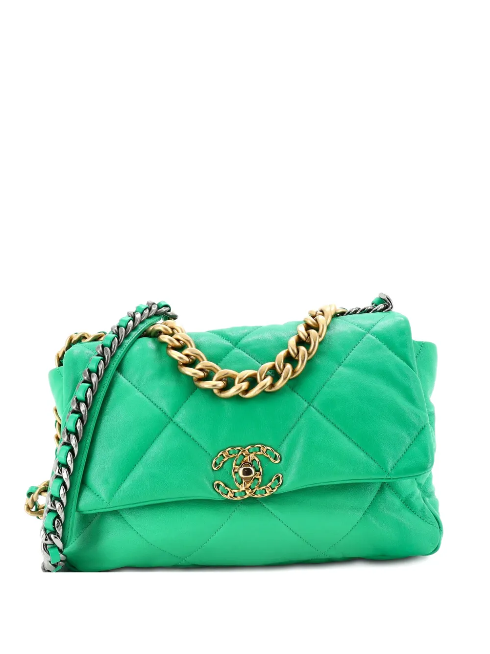 CHANEL Pre-Owned 19 Flap Bag Quilted Leather Large crossbody bag - Verde
