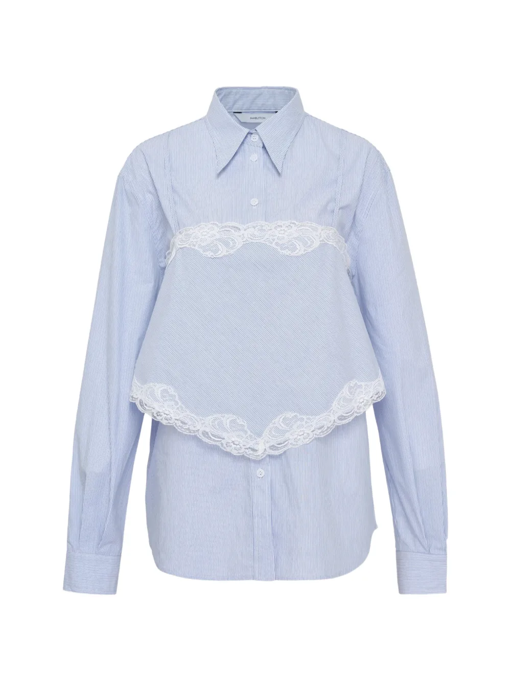 pushBUTTON lace-trim striped shirt - Blu