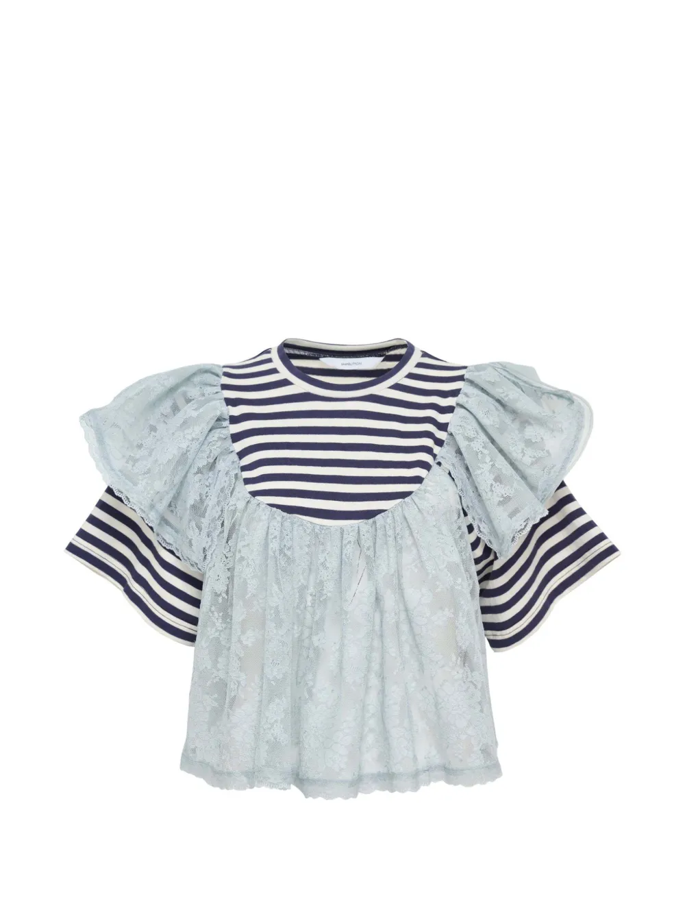 pushBUTTON striped lace top - Blu