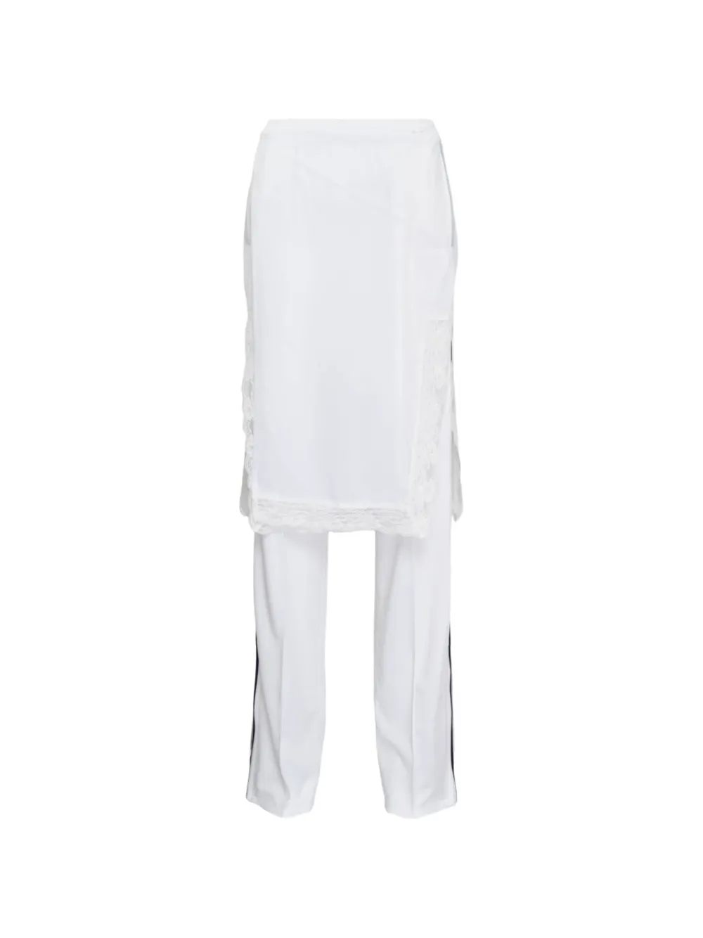 PushBUTTON lace-trim trousers - Wit