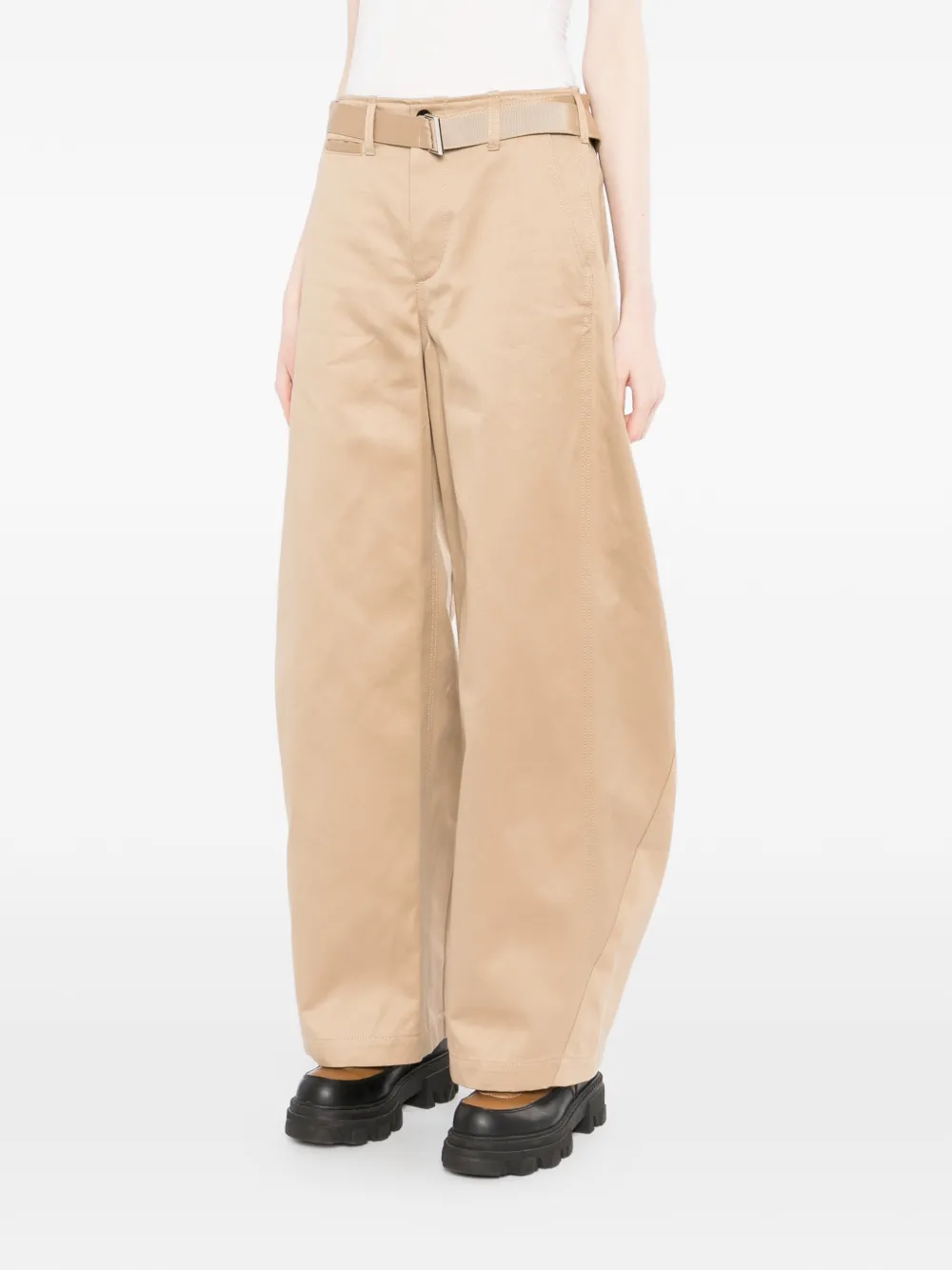 Sacai belted cotton tapered trousers - Beige