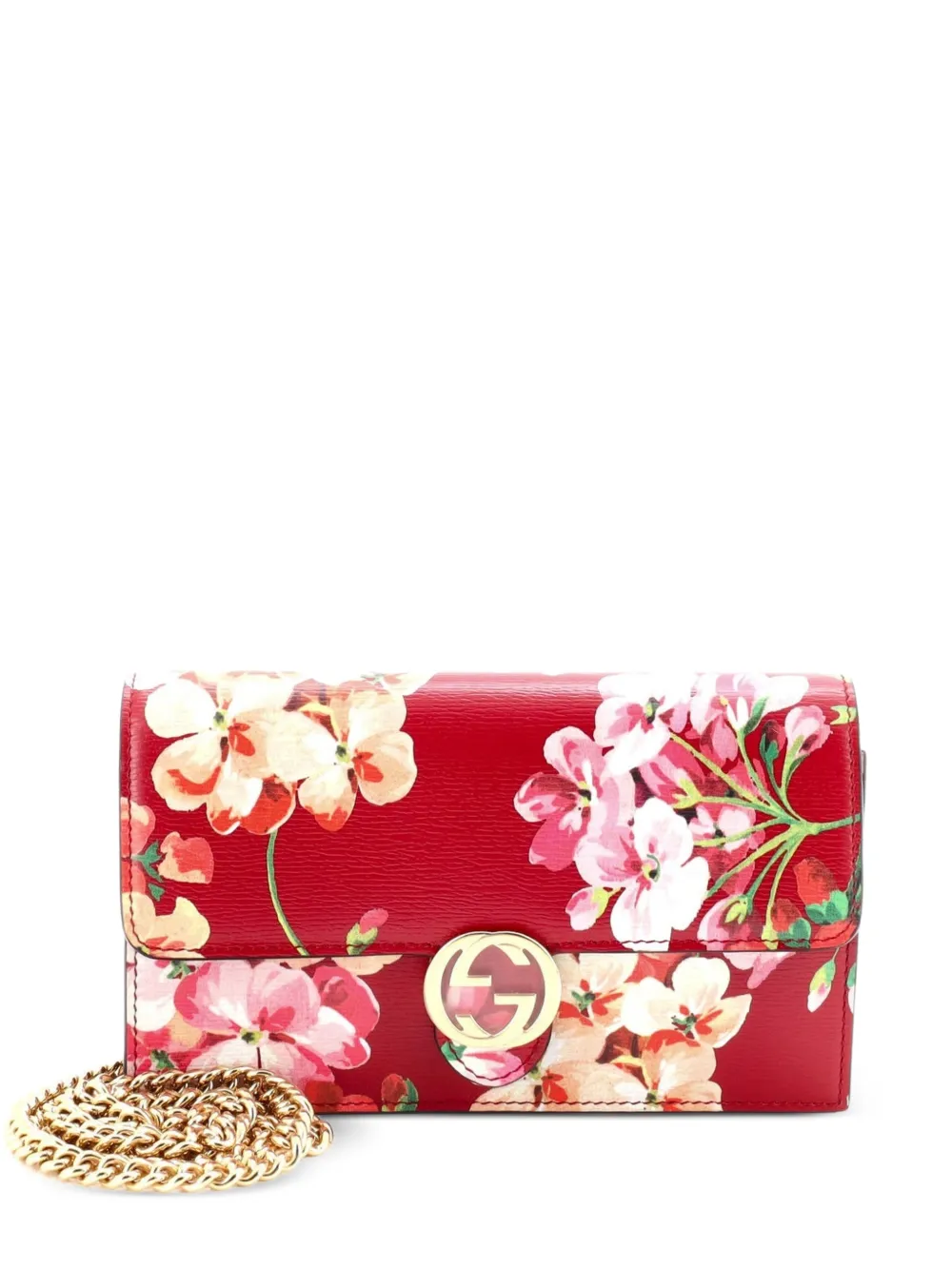 Gucci Pre-Owned Icon Wallet on Chain Blooms Print Leather crossbody bag - Rosso