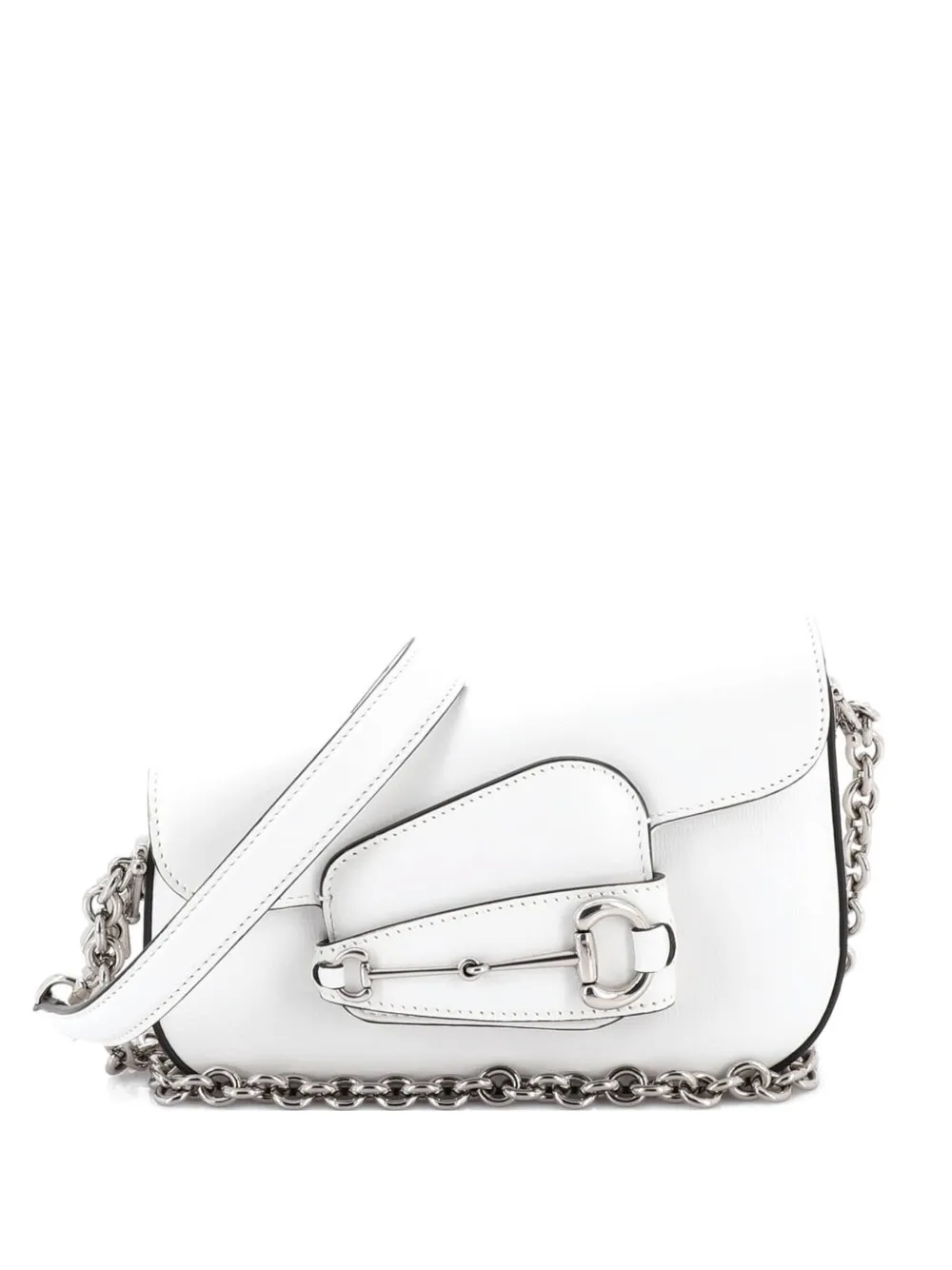 Gucci Pre-Owned Horsebit 1955 Asymmetric Leather Mini shoulder bag - Bianco