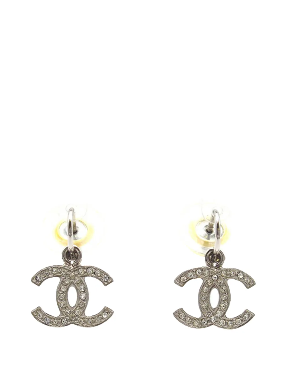 CHANEL Pre-Owned 2007 Silver Plated Crystal CC Drop Push Back Earrings costume earrings - Argento