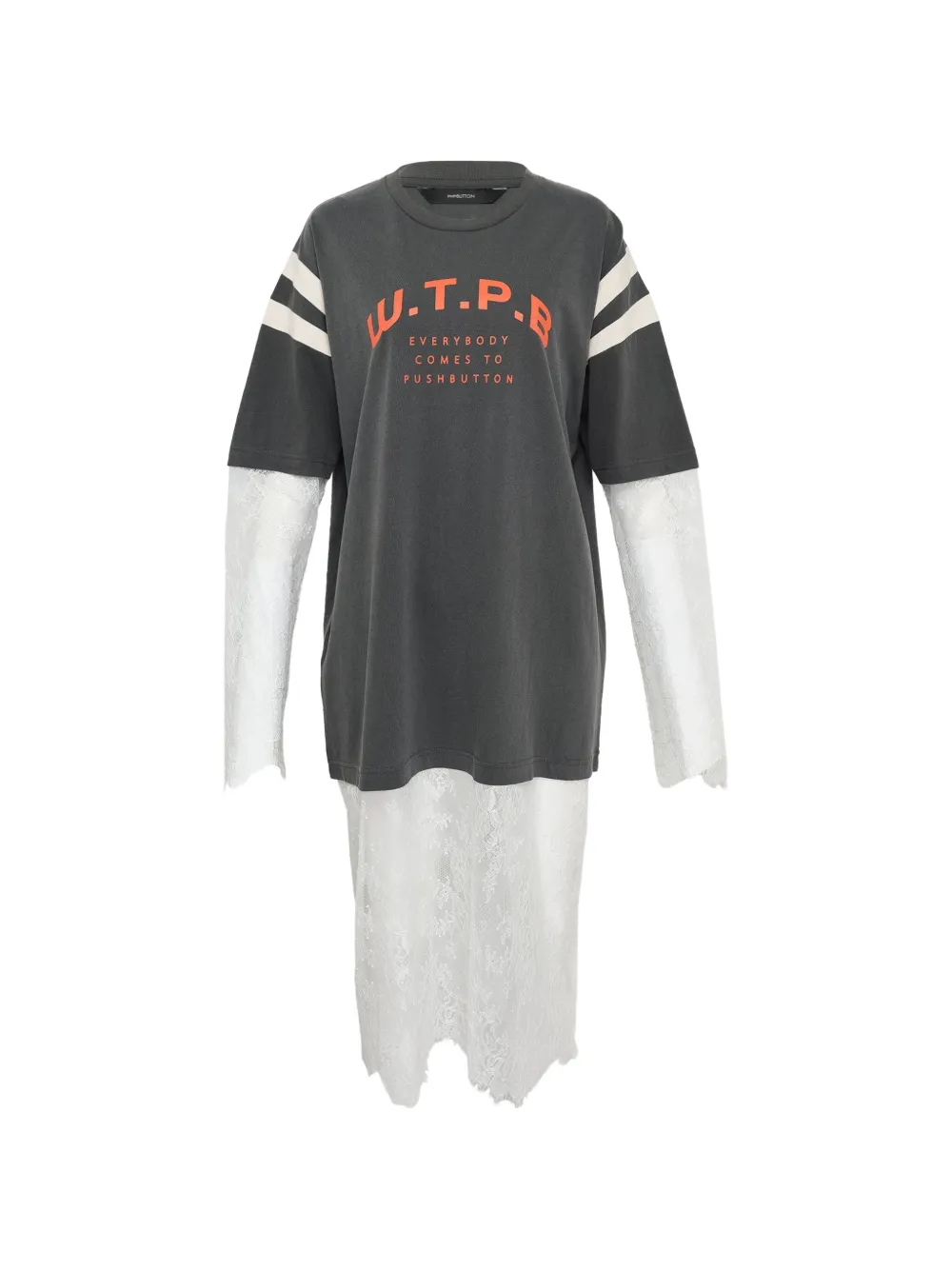 pushBUTTON stripe-detail lace-layer T-shirt - Grigio