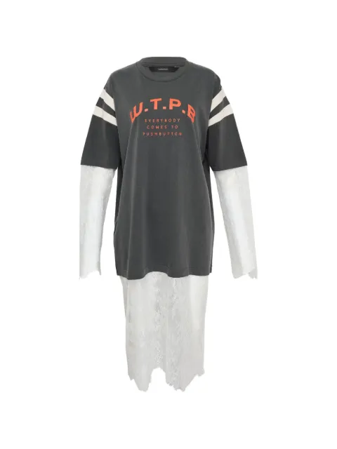 pushBUTTON stripe-detail lace-layer T-shirt