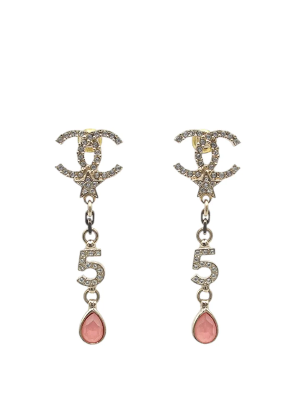 CHANEL Pre-Owned 2022 Gold Plated Rhinestone CC Star No.5 Bijoux Swing Push Back Earrings costume earrings - Oro