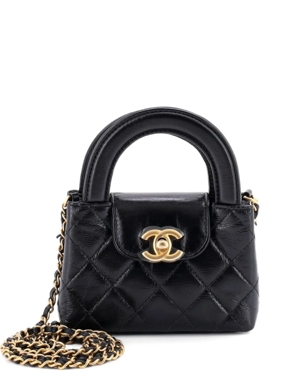 CHANEL Pre-Owned Kelly Top Handle Shopping Bag Quilted Shiny Aged Calfskin Nano crossbody bag - Nero