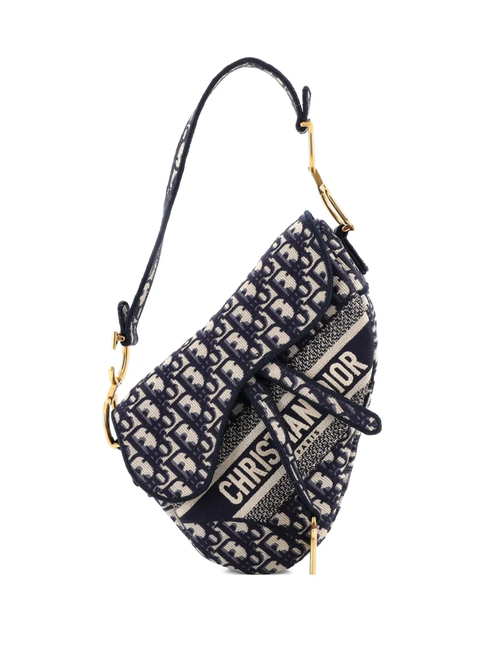 Christian Dior Pre-Owned Saddle Handbag Logo Embroidered Oblique Canvas Medium shoulder bag - Blu