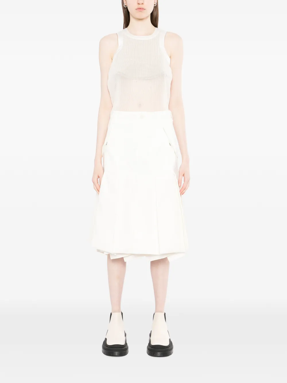 sacai Geribbelde doorzichtige top Beige