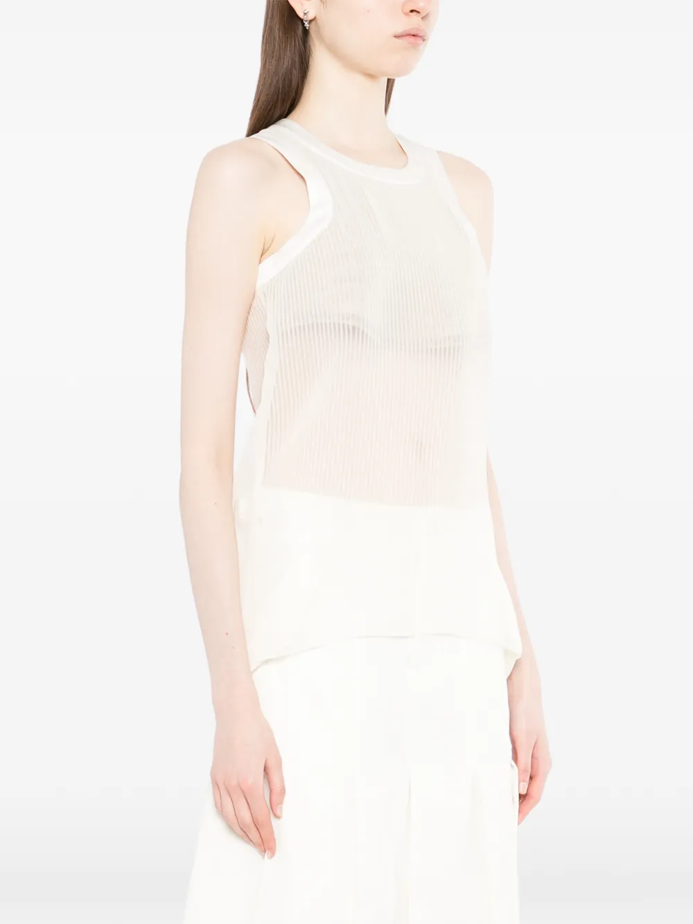 sacai Geribbelde doorzichtige top Beige