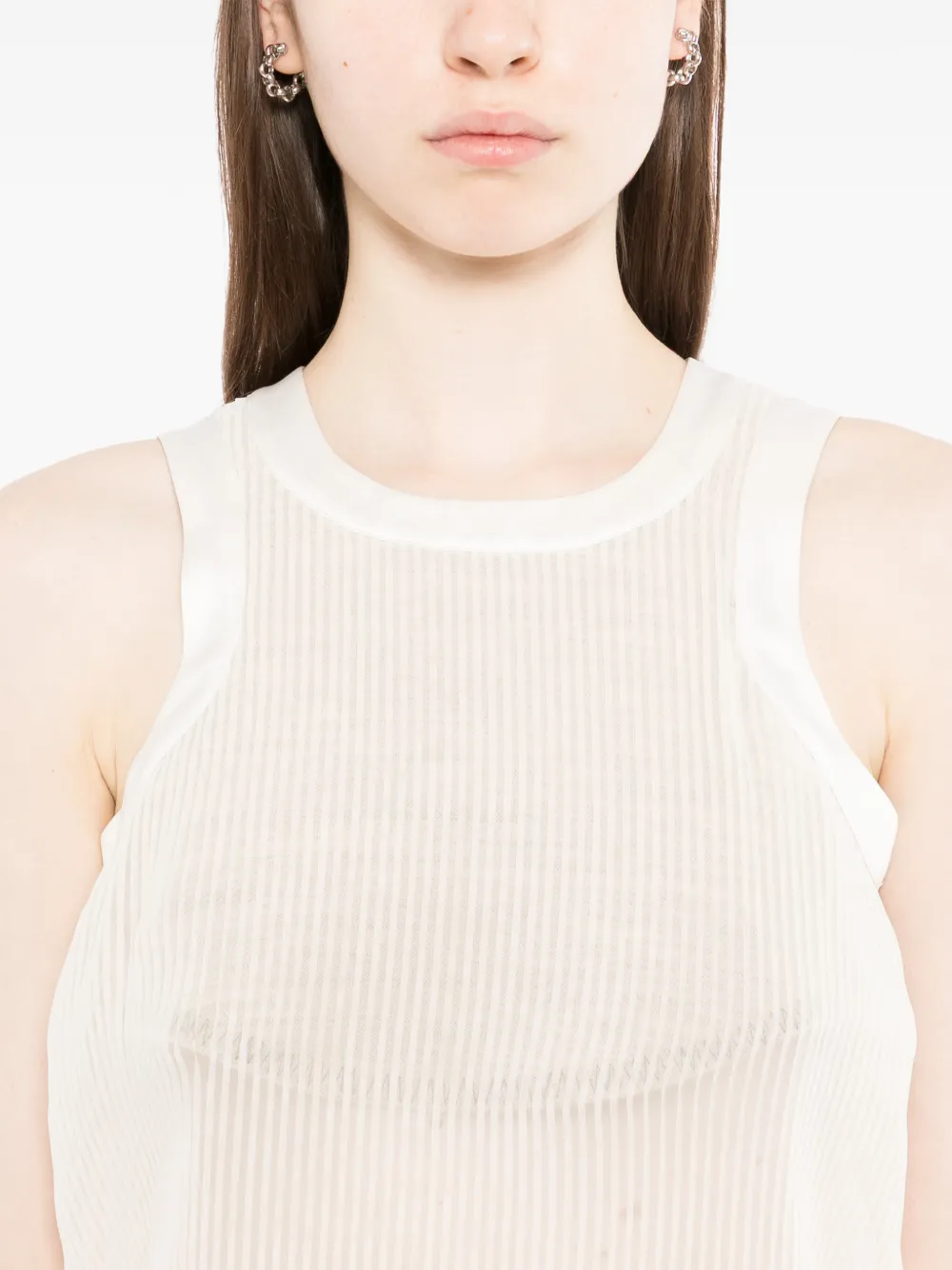 sacai Geribbelde doorzichtige top Beige