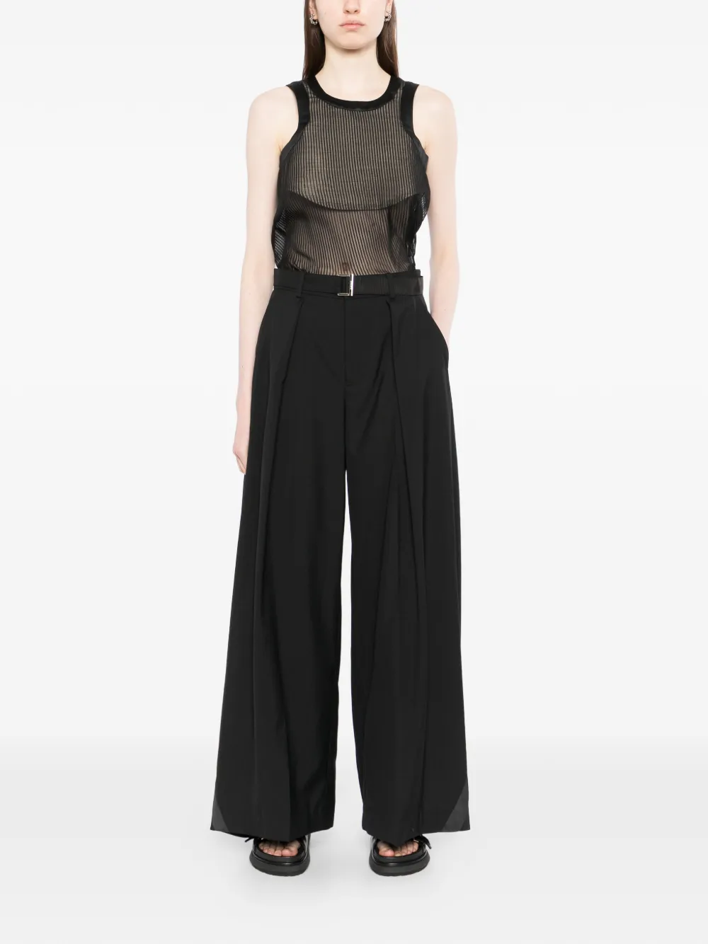 Sacai belt pleated trousers - Zwart