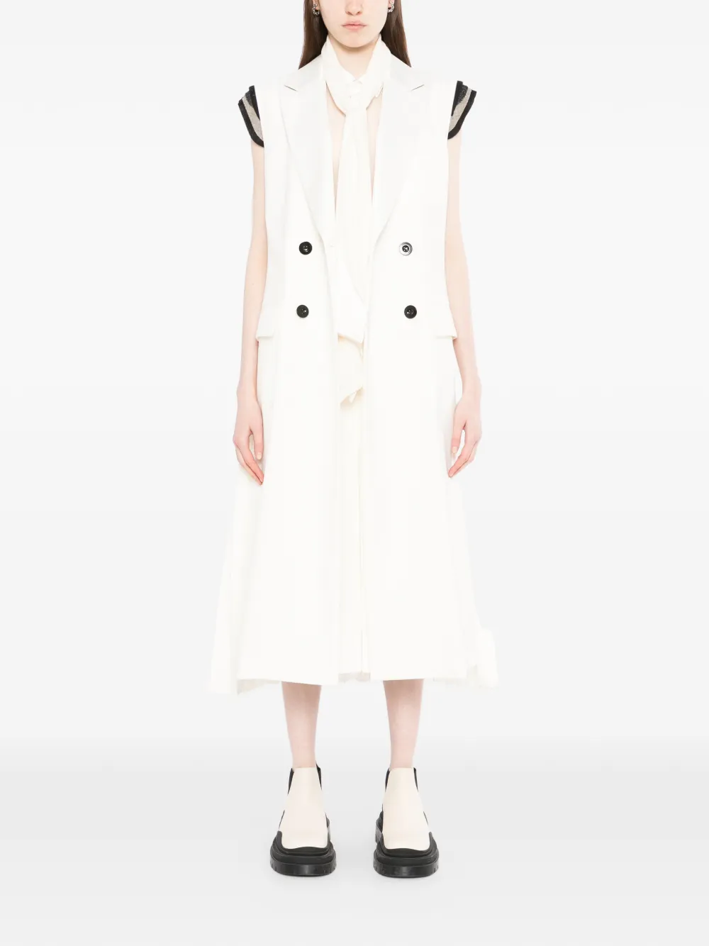 Sacai double-breasted pleated dress - Beige