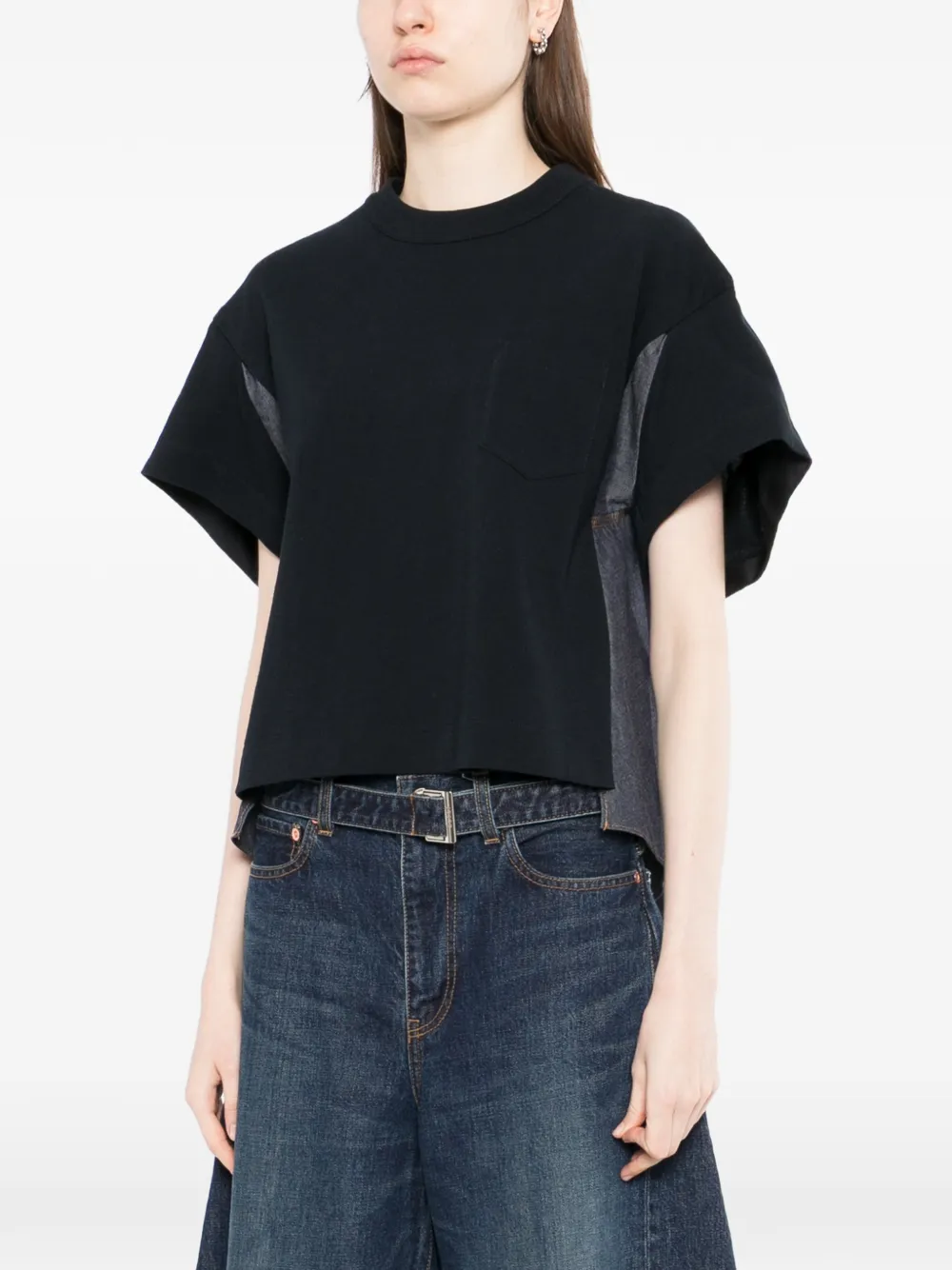  Sacai T-shirt En Coton à Coutures Apparentes - Bleu 