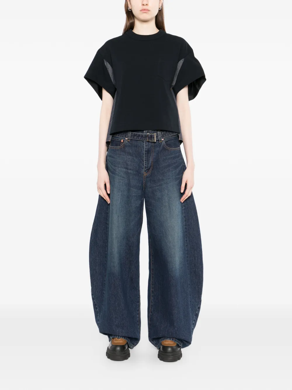  Sacai T-shirt En Coton à Coutures Apparentes - Bleu 
