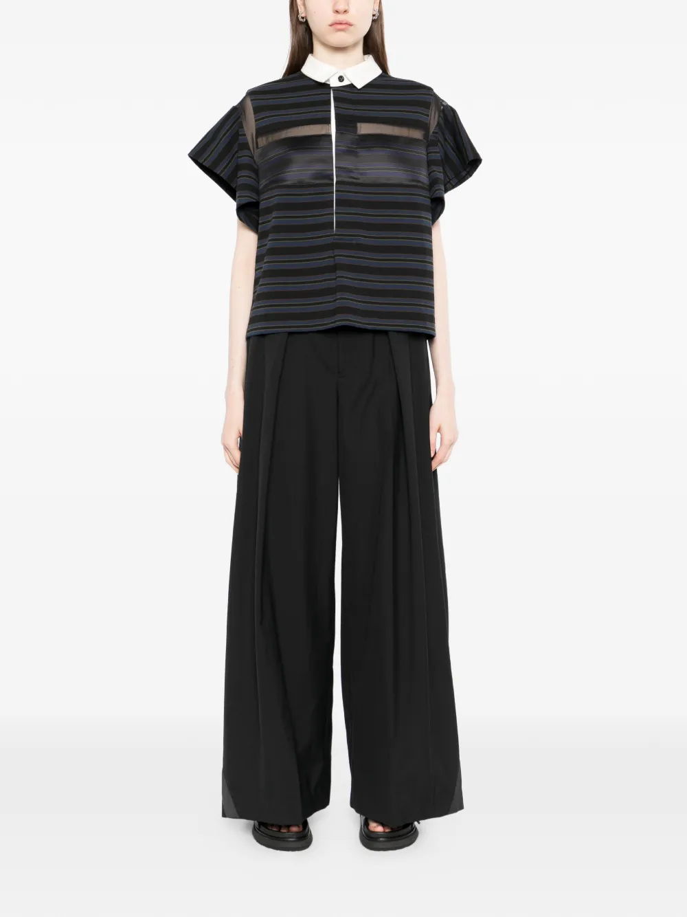 Sacai striped collar top - Zwart