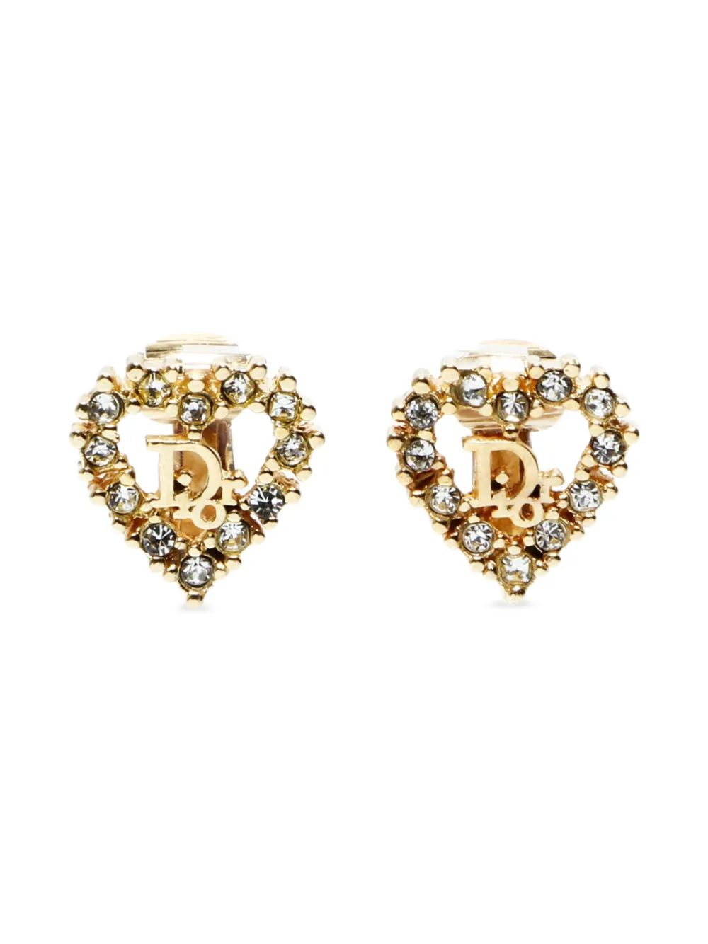 Christian Dior Pre-Owned 1980-1990 heart rhinestone clip-on earrings - Oro