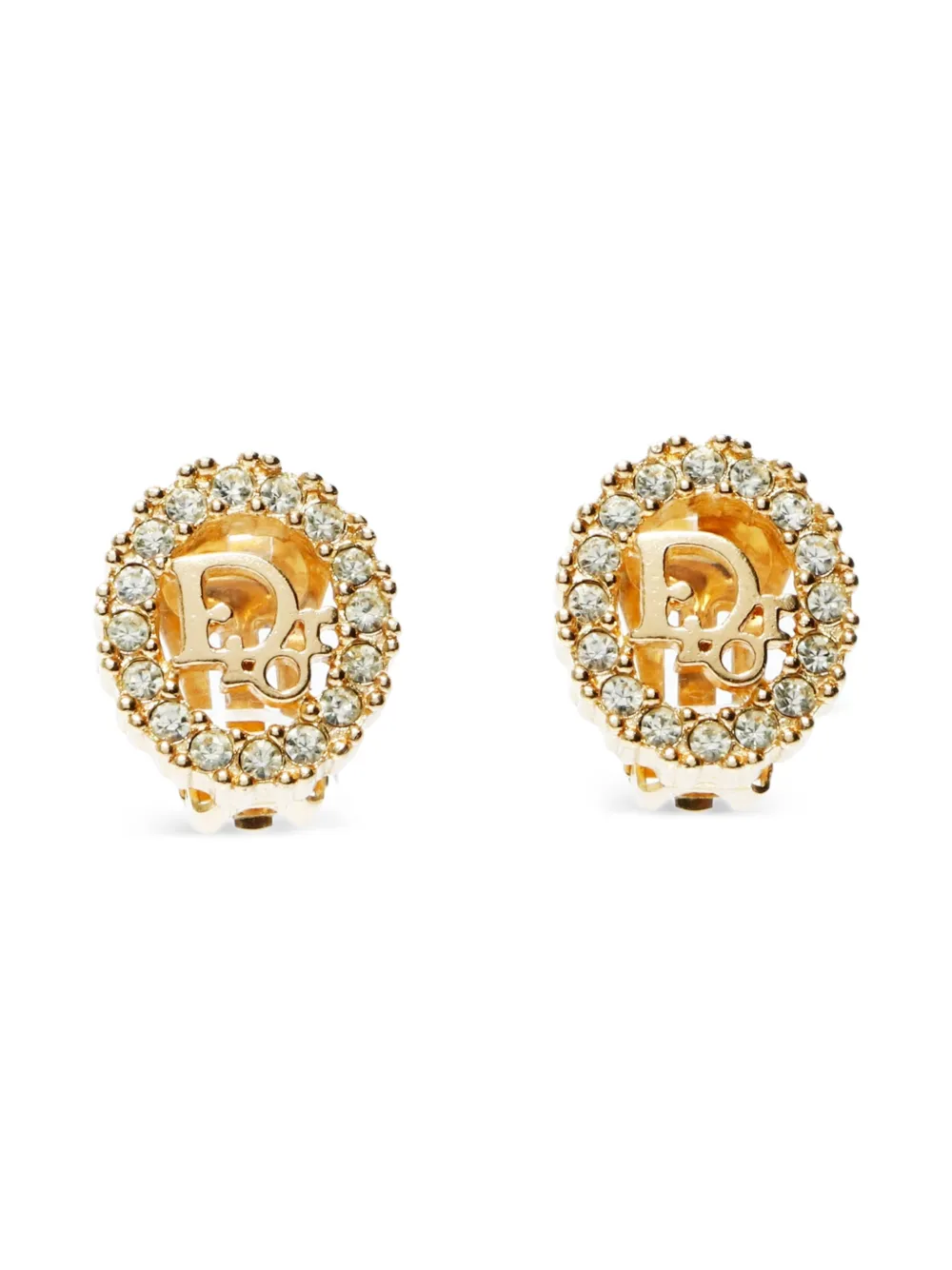Christian Dior Pre-Owned 1980-1990 logo rhinestone clip-on earrings - Gold