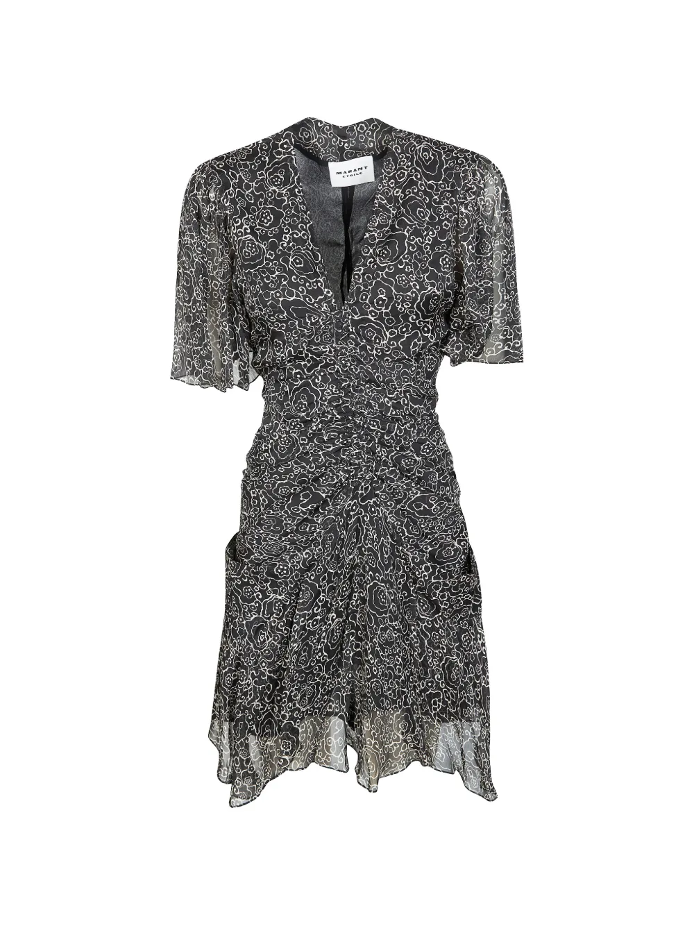 MARANT ÉTOILE floral V-neck mini dress - Nero
